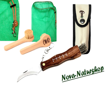 Preview: Pilz-Set Nova "Waldgeist", 5-teilig, Weidenkorb mit Pilznetz, Pilzmesser, Koppelgürtel